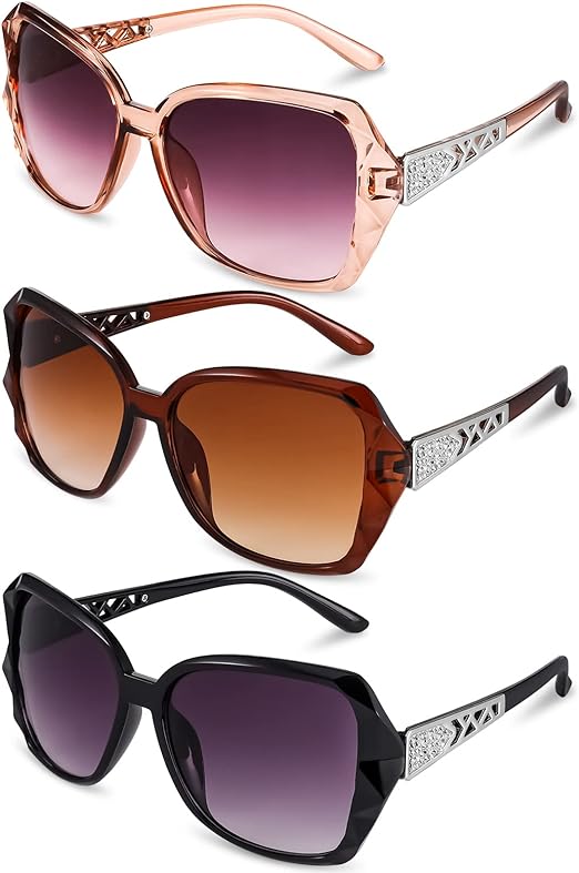 FRIUSATE 3 Pcs Women Large Sunglasses Vintage Fashion Ladies Sunglasses UV400 Oversized Sun Glasses Eyewear - Women's Sunglasses - British D'sire