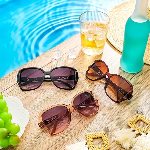 FRIUSATE 3 Pcs Women Large Sunglasses Vintage Fashion Ladies Sunglasses UV400 Oversized Sun Glasses Eyewear - Women's Sunglasses - British D'sire