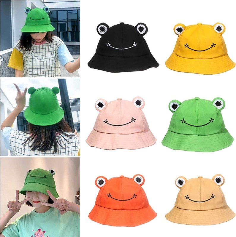 Frog Bucket Hat for Men & Women,Cotton Vacation Fishing Cap Sun Hat Cartoon Cap - Womens Headwear - British D'sire