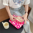 Fycyko Makeup Bag Cute Leopard Printing Canvas Toiletry Bag Travel Makeup Pouch Organiser Cosmetic Bag for Women Girls-Pink - British D'sire