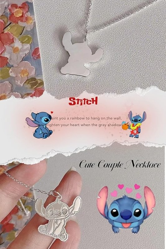 GAUEIOUR Stitch Necklace,Collarbone Chain Cute Girl Pendant, Fashionable Stitch Cartoon Cute Couple Necklace Personalized Hip-Hop Pendant Sweater Chain - British D'sire
