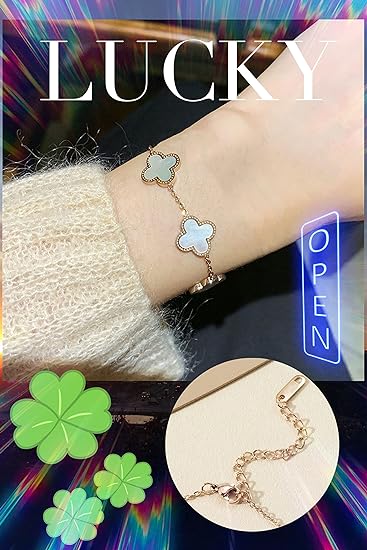 GAUEIOUR White Titanium Steel Bracelet, Simple Design Style, Delicate Four Leaf Clover Lucky Jewelry for Girls and Women (White) - Women's Bracelets - British D'sire