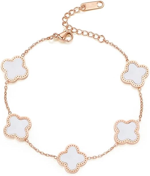 GAUEIOUR White Titanium Steel Bracelet, Simple Design Style, Delicate Four Leaf Clover Lucky Jewelry for Girls and Women (White) - Women's Bracelets - British D'sire Main image