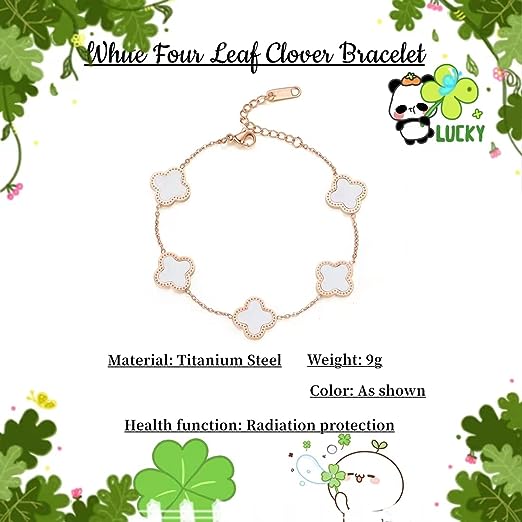 GAUEIOUR White Titanium Steel Bracelet | Simple Design Lucky Jewelry | Delicate Four Leaf Clover Lucky Jewelry | Girls bracelet | Women's Bracelet | Versatile Bracelet Secondary image
