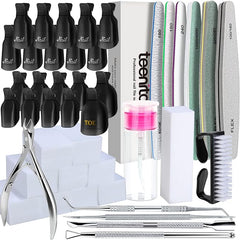 Gel Nail Polish Remover Kit, Teenitor Nail File and Buffer Set with Nail Remover Wraps Cuticle Nippers Cuticle Pusher Cuticle Peeler Toenail Lifter, Soak off Nail Clip Set for Toe Manicure, Black - British D'sire