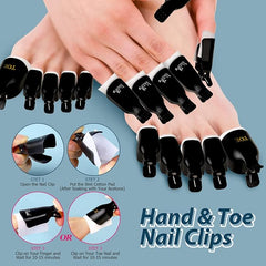 Gel Nail Polish Remover Kit, Teenitor Nail File and Buffer Set with Nail Remover Wraps Cuticle Nippers Cuticle Pusher Cuticle Peeler Toenail Lifter, Soak off Nail Clip Set for Toe Manicure, Black - British D'sire
