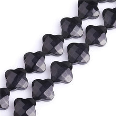 GEM-Inside 30Pcs 12mm Faceted Clover Plant Flower Natural Obsidian Jasper Stone Gemstone Semi Precious Charms Beads for Jewelry Making 15" Strand Chakras Beads - British D'sire
