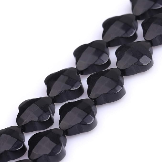 GEM-Inside 30Pcs 12mm Faceted Clover Plant Flower Natural Obsidian Jasper Stone Gemstone Semi Precious Charms Beads for Jewelry Making 15" Strand Chakras Beads - British D'sire Main image