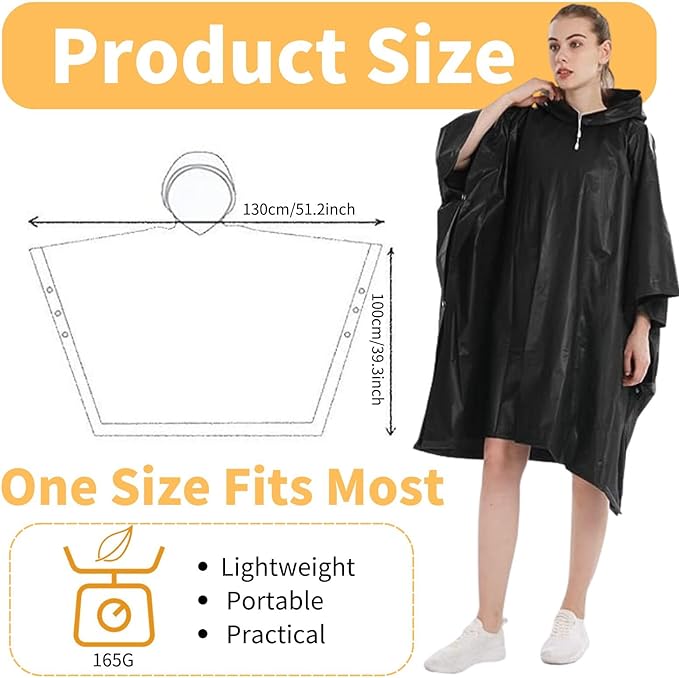 Gerhannery Poncho Waterproof Adult, 2PCS Reusable Rain Poncho Women Raincoat EVA Emergency Poncho with Hood, Portable Festival Raincoat Plastic Rain Poncho for Concert Festival Outdoor - British D'sire Main image