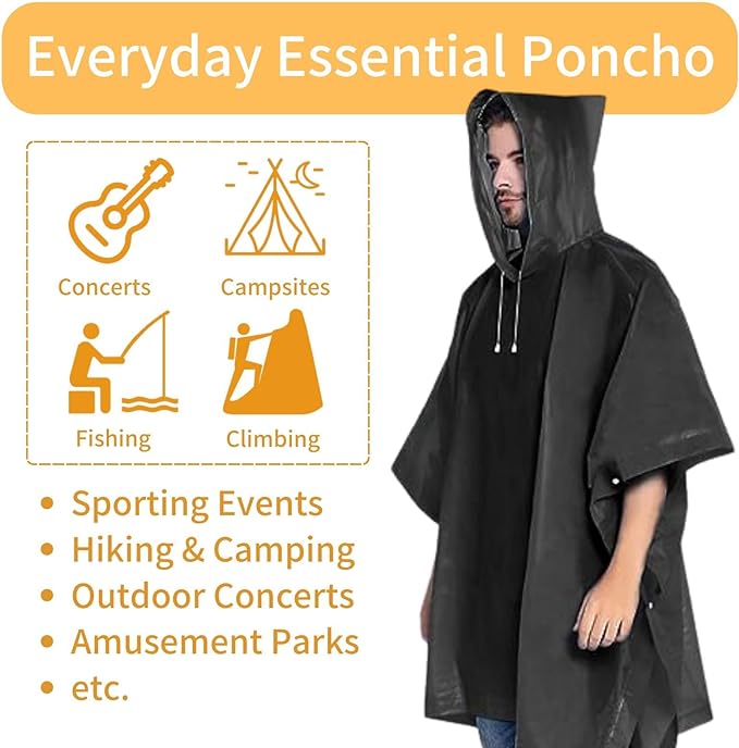 Gerhannery Poncho Waterproof Adult, 2PCS Reusable Rain Poncho Women Raincoat EVA Emergency Poncho with Hood Secondary image