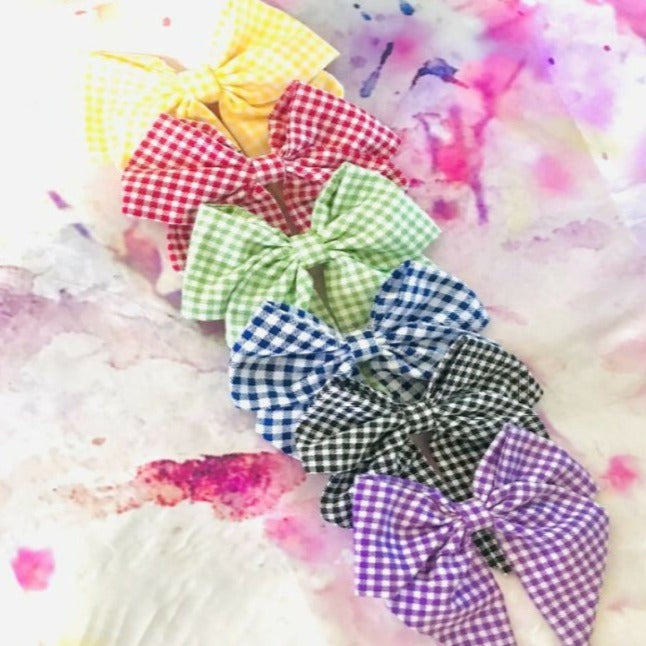 Gingham Clip Hair Bows - Kids Headwear - British D'sire