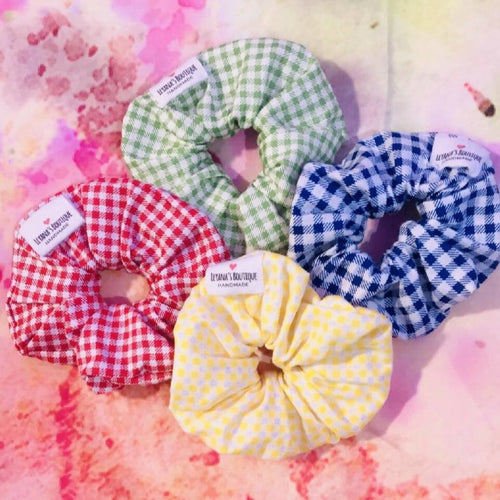 Leyana's Boutique 4 Pack Gingham Hair Scrunchies Gingham School Scrunchie Set for Girls Women Ladies