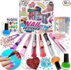 Girls Nail Polish Kit for Kids Ages 8-12, FunKidz Nail Polish Pens Combo Kit Peelable Nail Art Set with 3D Nail Decoration Accessories - British D'sire