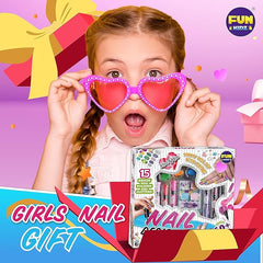 Girls Nail Polish Kit for Kids Ages 8-12, FunKidz Nail Polish Pens Combo Kit Peelable Nail Art Set with 3D Nail Decoration Accessories - British D'sire