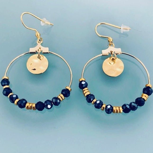 Golden Creole Earrings in Stainless Steel and Gold | Turquoise Beads Earrings | Women's Jewelry | Gift jewelry | Women's Gift | Women's Gift Idea - Earrings - British D'sire Main image