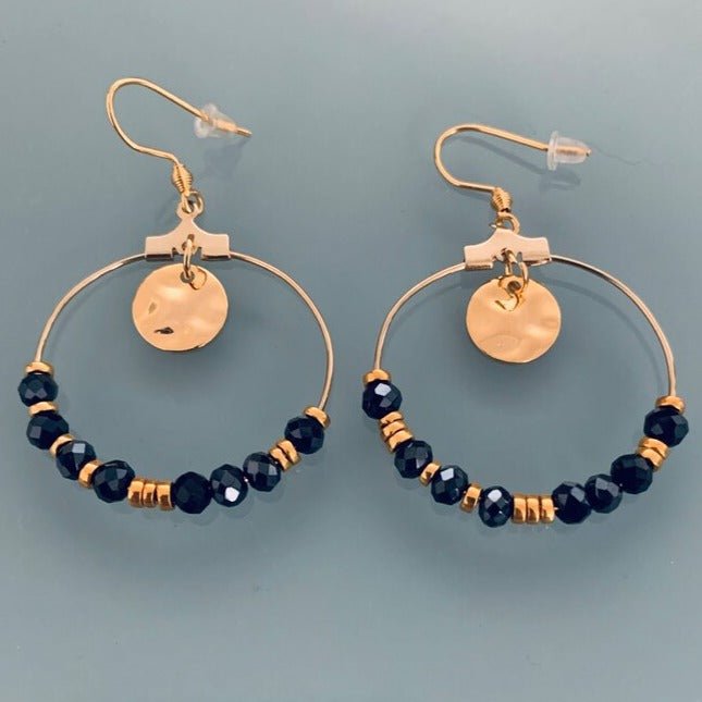 Golden Creole Earrings in Stainless Steel and Gold | Turquoise Beads Earrings | Women's Jewelry | Gift jewelry | Women's Gift | Women's Gift Idea - Earrings - British D'sire