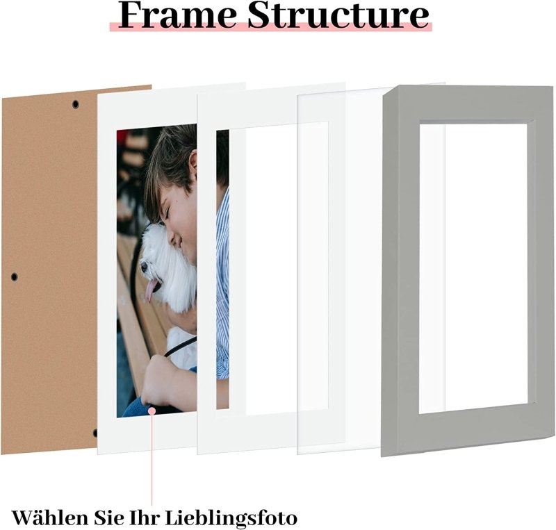 Grey Wooden 7X5 Photo Frames Set of 3, Picture Photo Frame 6X4 with Mount or 7X5 without Mount,Freestanding and Wall Mountable - Housings & Frames - British D'sire