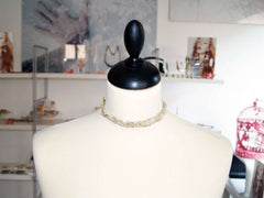 Greyge choker in deerskin leather with crystals. - Necklace - British D'sire