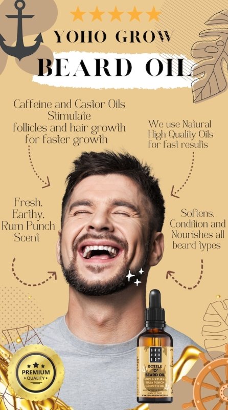 Grounded Beauty Caffeine Infused Oil Beard Growth Yohogrow - Men's Grooming - British D'sire