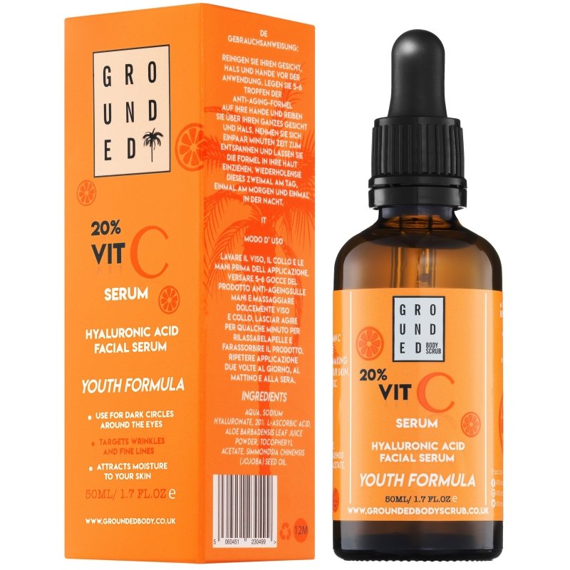 Grounded Beauty Vitamin C And Hyaluronic Acid Anti-ageing Serum (50ml) - Face Care - British D'sire