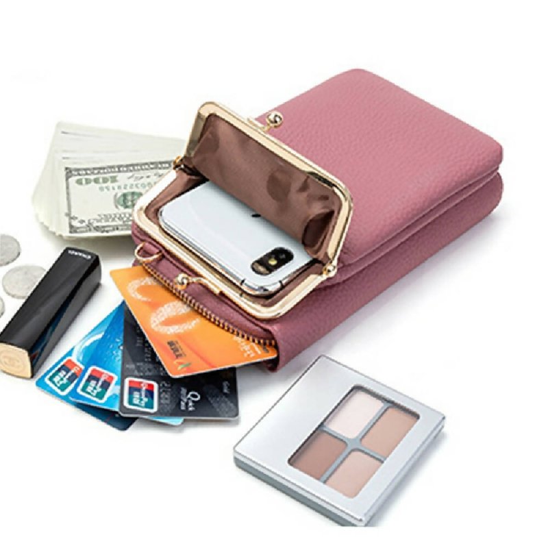 H2107 Ladies Mobile Phone Bag Shoulder Messenger Bag Pebbled Zipper Wallet(Pink) - Mobile Phone Bag - British D'sire