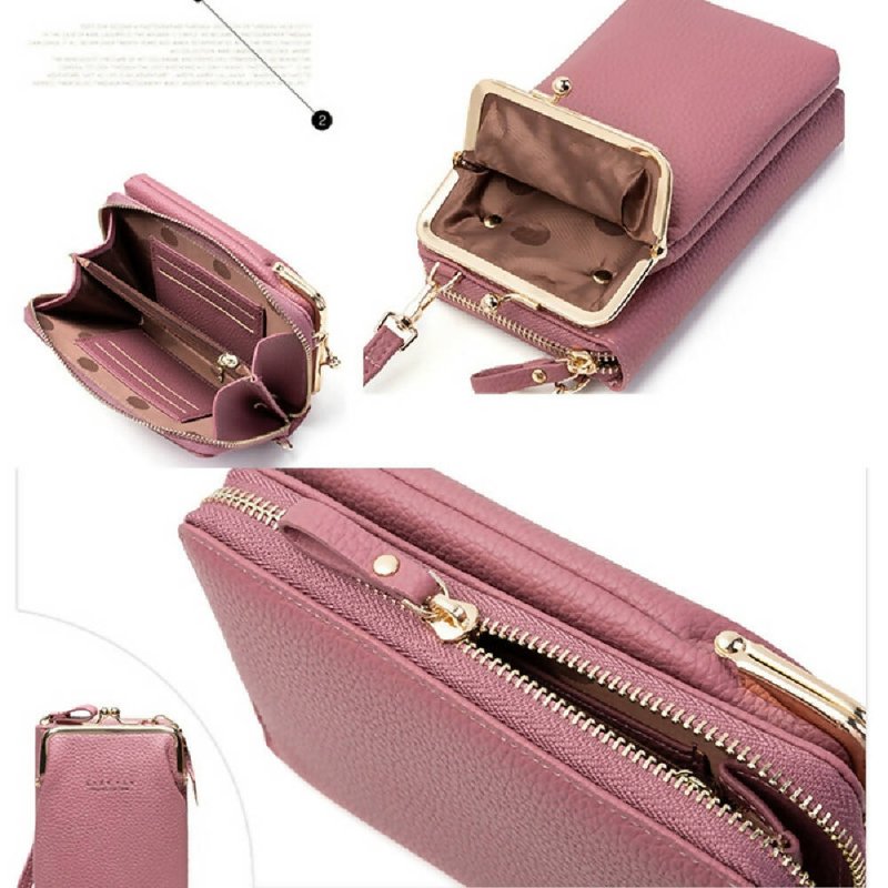 H2107 Ladies Mobile Phone Bag Shoulder Messenger Bag Pebbled Zipper Wallet(Pink) - Mobile Phone Bag - British D'sire