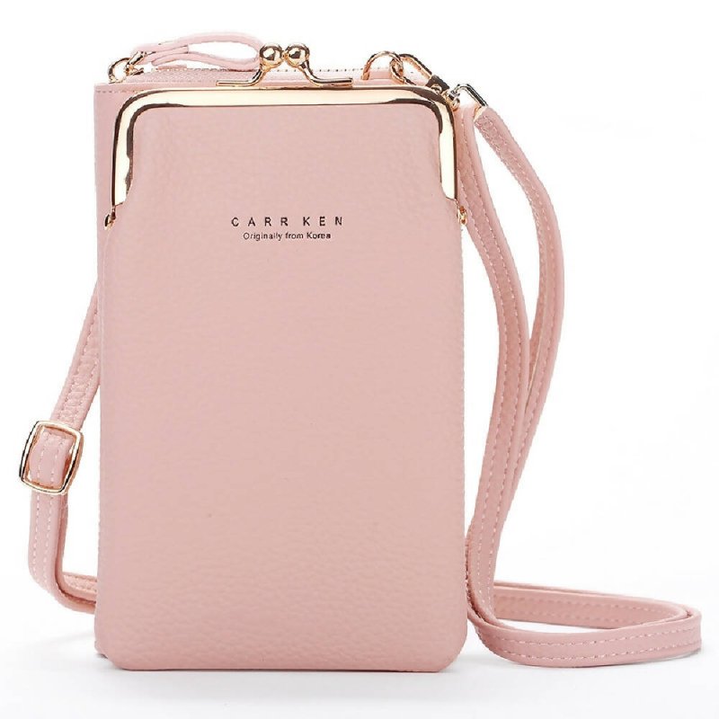 H2107 Ladies Mobile Phone Bag Shoulder Messenger Bag Pebbled Zipper Wallet(Pink) - Mobile Phone Bag - British D'sire Main image