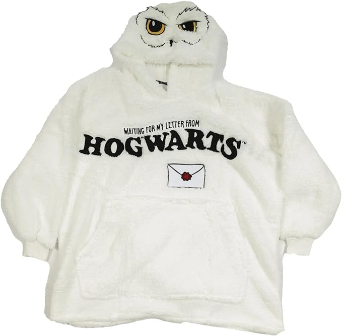 Harry Potter Hogwarts Oversized Adult Wearable Blanket Hoodie Comfortable Soft Winter Warm Plush Hooded Fashion Casual Comfy Loose Sweater Top Sweatshirt for Men and Women White - British D'sire