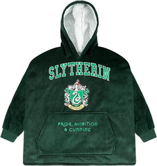 Harry Potter Slytherin Oversized Adult Blanket Hoodie Comfortable Soft Winter Warm Plush Hooded Fashion Casual Wearable Blanket Comfy Loose Sweater Top Sweatshirt for Men and Women - British D'sire