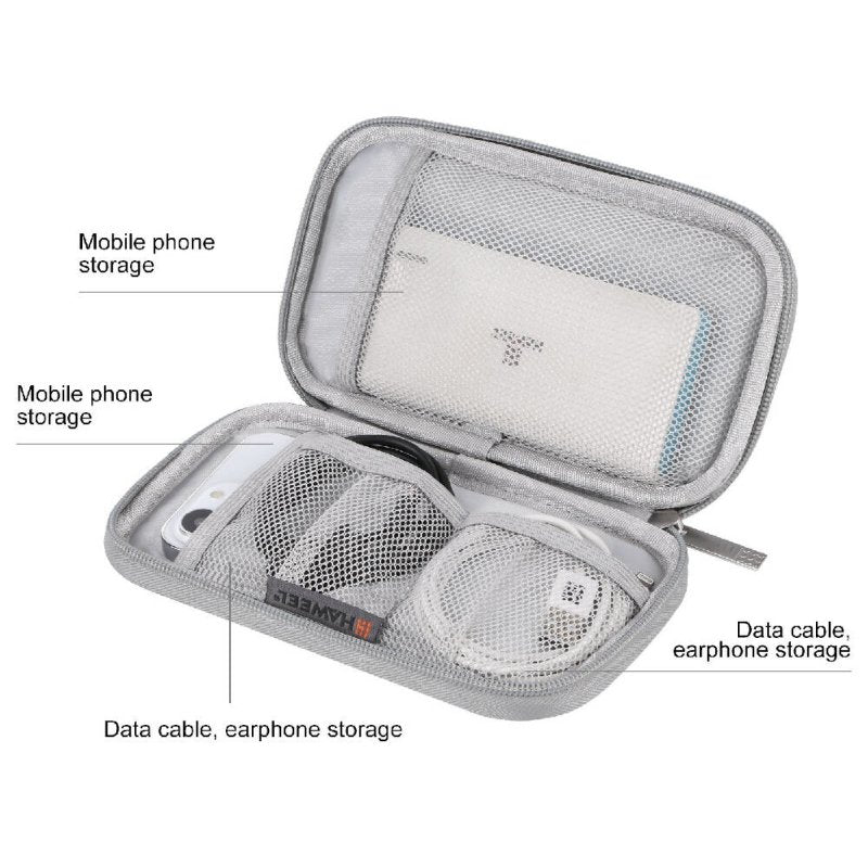 HAWEEL Electronic Organizer Storage Bag for Cellphones, Power Bank, Cables, Mouse, Earphones Grey - Organizer Storage Bag for Cellphones - British D'sire