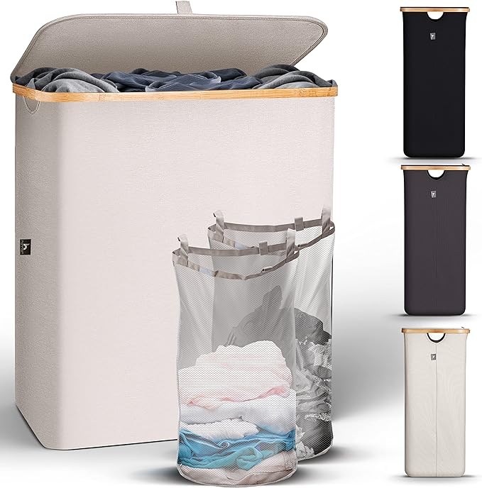 HENNEZ 141L Laundry Basket 2 Compartments - Laundry Basket with Lid - Double Washing Basket for Laundry - Laundry Hamper With Lid - Laundry Bin - Dirty Clothes Basket - Large Laundry Wash Basket - British D'sire