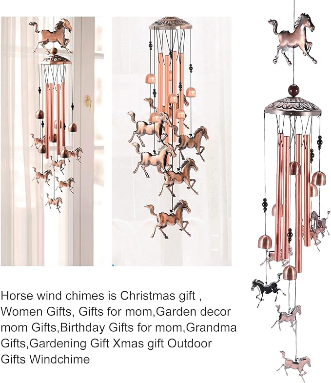 Hopbucan Vintage Wind Chimes,Horse Wind Chimes Music Wind Chimes for Family Ladies Festivals Balconies Porches Garden Decoration - British D'sire Main image