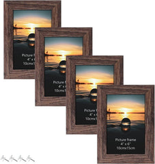 HORLIMER 6X4 Photo Frames Set of 4, Wooden Picture Frames Rustic Brown for Tabletop or Wall Mounting - Housings & Frames - British D'sire
