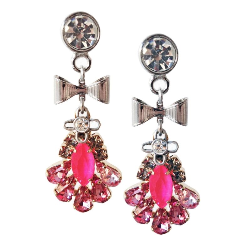 Hot pink dangle and drop earrings with crystals - Earrings - British D'sire