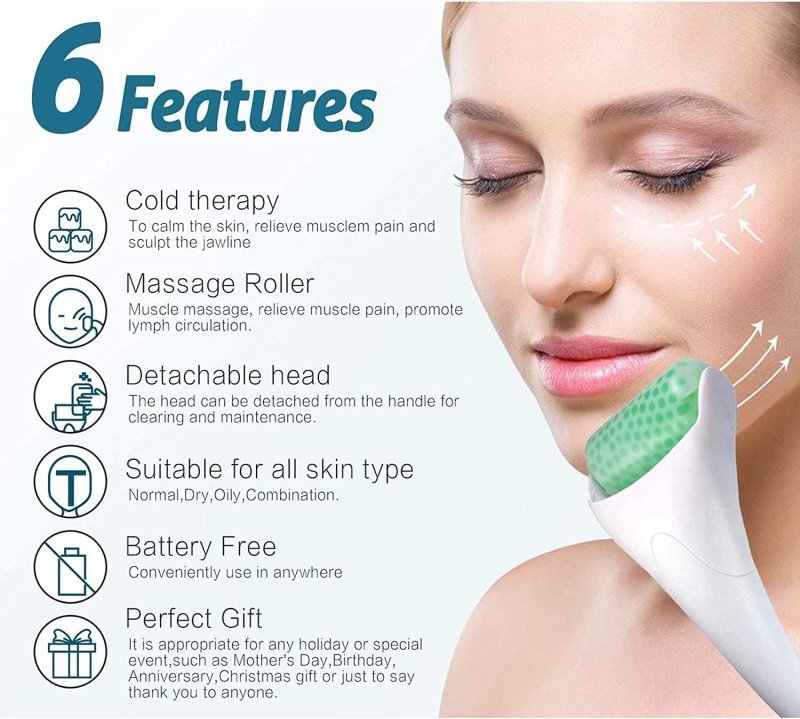 Ice Roller for Face Eyes, Massager Tool Reduce Puffiness, Wrinkles, Migraine, Pain Relief and Minor Injury (Big Ice Roller) - Skin Care Kits & Combos - British D'sire