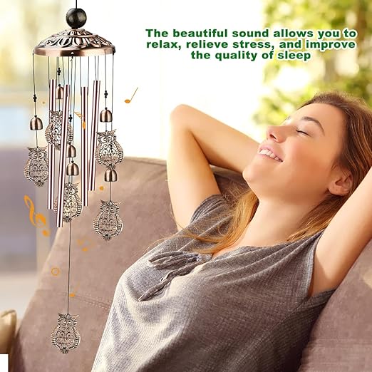 icyant Owl Wind Chimes Outdoor Memorial Wind Chime Indoor Decor With 4 Aluminum Tubes 6 Bells 7 Owls - handmade home decor - British D'sire
