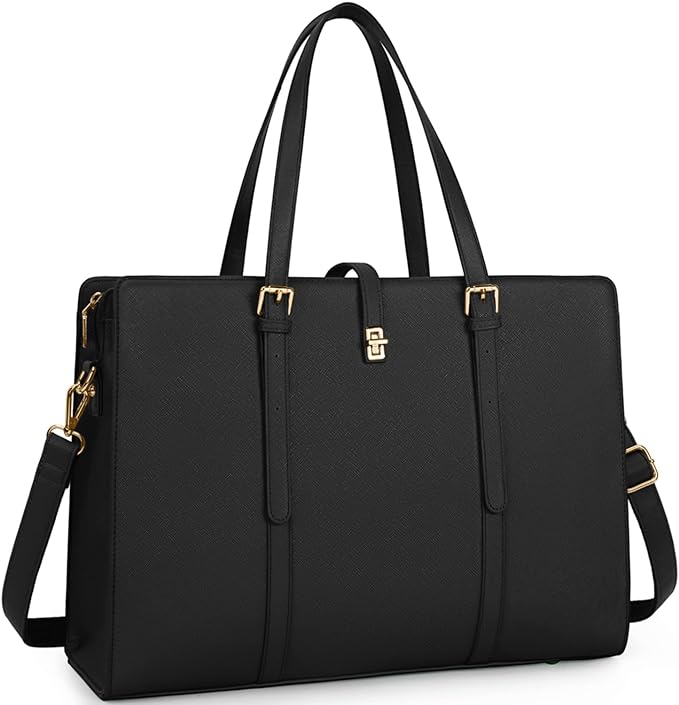 IGOLUMON Laptop Bags for Women 15.6 Inch Ladies Tote Bag Large Leather Black Laptop Handbag Designer Work Shoulder Bag for Computer Office Business School - British D'sire