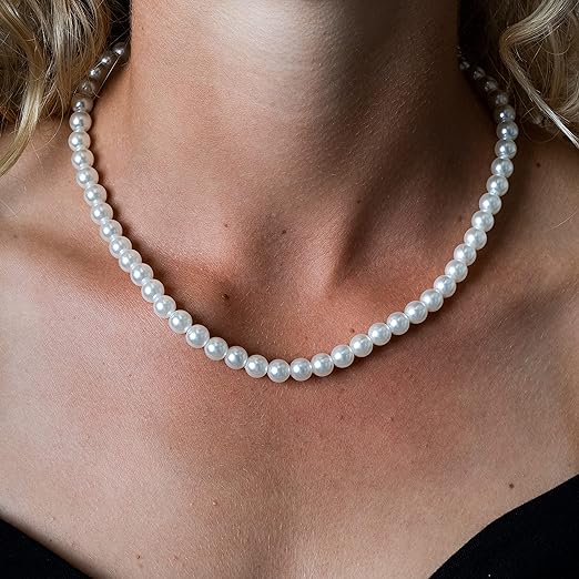 Imitation Pearl Necklace for Women | Vintage Beaded Pearl Choker for Everyday Wear Costume Jewelry one size - Women's Necklaces & Pendants - British D'sire