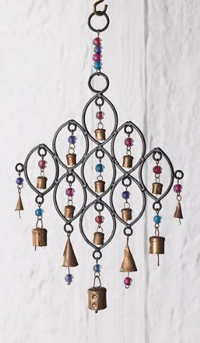 India Recycled Iron Bells & Glass Beads Wind Chime - British D'sire