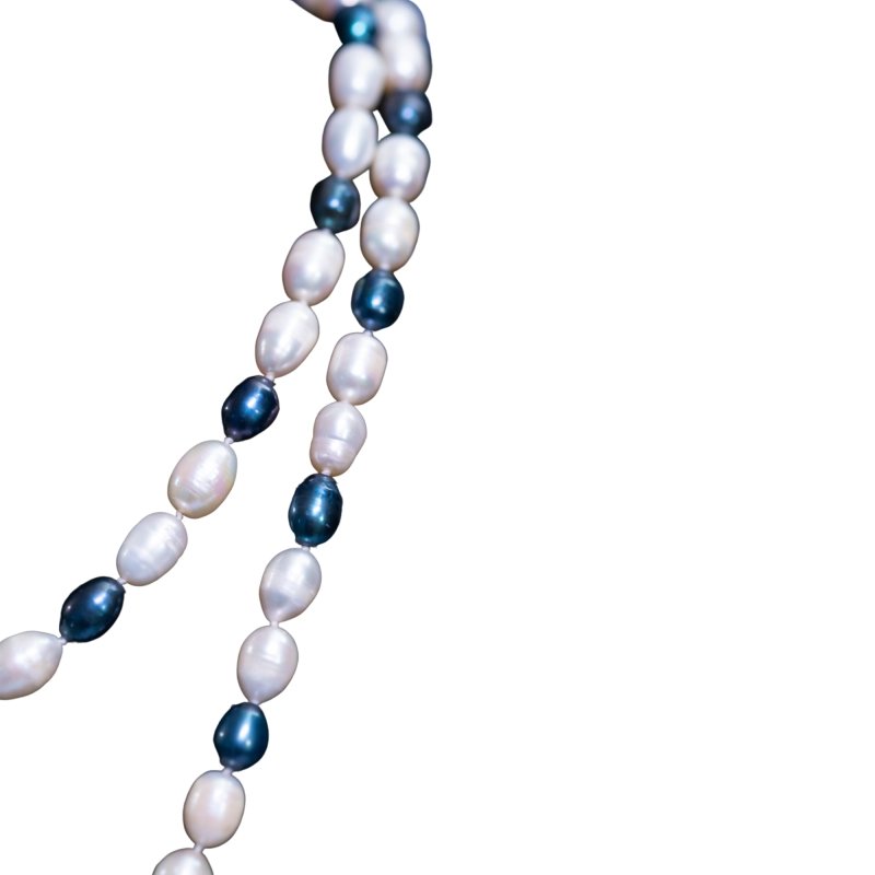 Infinity White Fresh Water Pearls & Black F.W.P 50 inches Necklace - Necklaces & Pendants - British D'sire