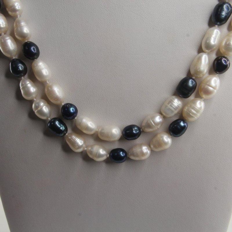 Infinity White Fresh Water Pearls & Black F.W.P 50 inches Necklace - Necklaces & Pendants - British D'sire
