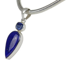 Inverted Teardrop Laps Lazuli Steling Silver Pendant Accent with an Iolite Gemstone - Necklaces & Pendants - British D'sire