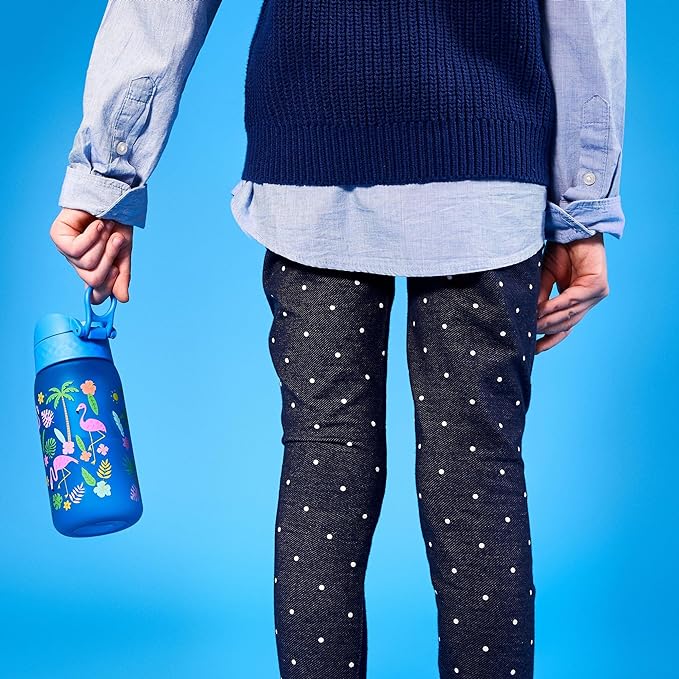 Ion8 Kids Water Bottles, BPA Free, Leakproof, Secure Lock Water Bottle,Kids Drinks Bottle for Spill-free Drinking, Blue, Flamingos, 350ml/12oz Secondary image