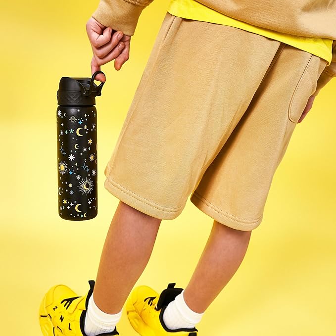 Ion8 Steel Water Bottle, 600 ml/20 oz, Leak Proof, Easy to Open, Secure Lock, Dishwasher Safe, Flip Cover, Fits Cup Holders, Celestial Design Secondary image