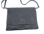 Italian Designer Soft Silver Blue Leather Full Croc Print Clutch with Flap- Swolit Rosario - British D'sire