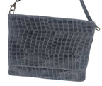 Italian Designer Soft Silver Blue Leather Full Croc Print Clutch with Flap- Swolit Rosario - British D'sire