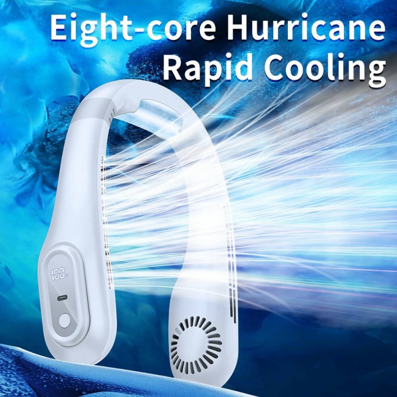 J18 Cooling Hanging Neck Fan Portable Bladeless Digital Display Fan(White) Secondary image