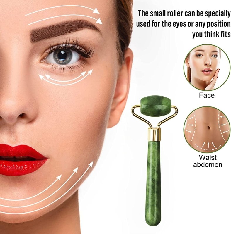 Jade Roller & Gua Sha Face Massager Set Self Care Gifts for Women (3Pcs) - Facial Beauty Cosmetic Skin Care Massager Tools Set Muscle Face Roller Relaxing Relieve Wrinkles (Green) - Skin Care Kits & Combos - British D'sire