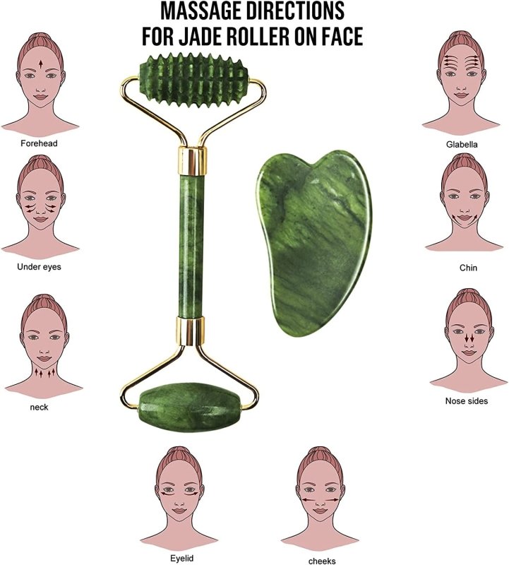 Jade Roller & Gua Sha Face Massager Set Self Care Gifts for Women (3Pcs) - Facial Beauty Cosmetic Skin Care Massager Tools Set Muscle Face Roller Relaxing Relieve Wrinkles (Green) - Skin Care Kits & Combos - British D'sire