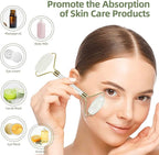 Jade Roller with Gua Sha Massage Set (3Pcs) | Face Roller for Eye Puffiness Treatment | Skin Tightening Natural Jade Face Massager Gifts for Women - Massage & Relaxation - British D'sire